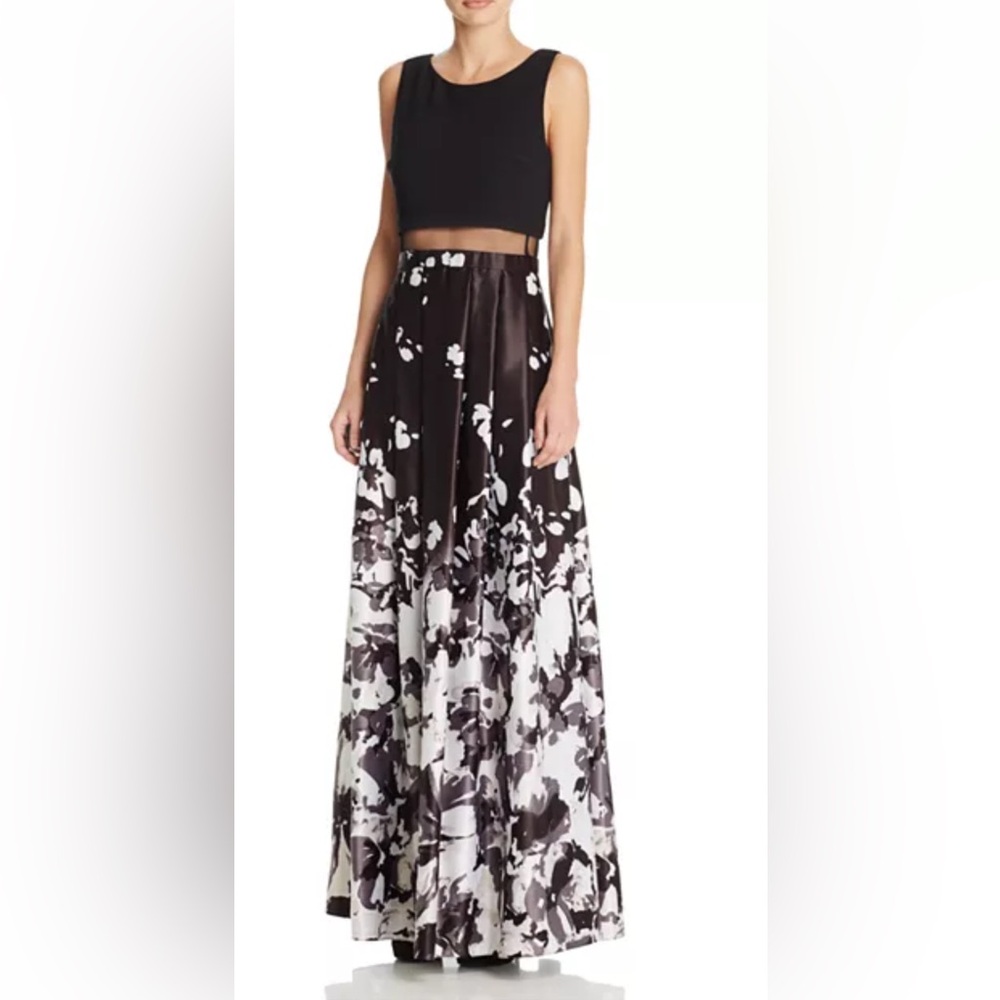 Aqua women’s gown black/white with mesh formal drees size 2
